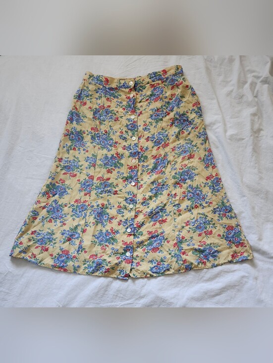 GAP Dresses & Skirts - GAP Yellow Floral Button-Front A-Line Skirt